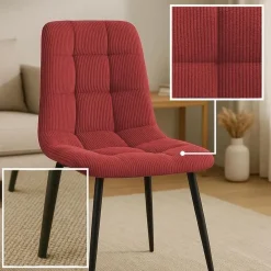 CLP Eetkamerstoel Antibes zwart Frame - Ribstof - bordeauxrood Hot