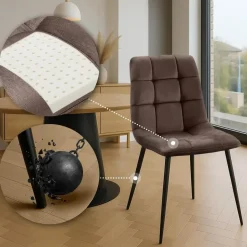 CLP Eetkamerstoel Antibes zwart Frame - Fluweel - bruin New