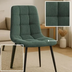 CLP Eetkamerstoel Antibes zwart Frame - Ribstof - groen Discount