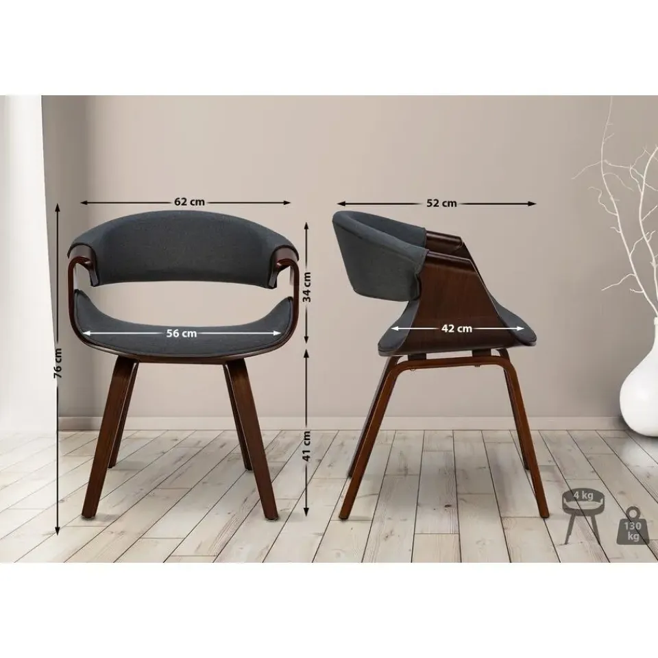 CLP Eetkamerstoel Foley walnoot Frame - Stof - walnoot/grijs Best