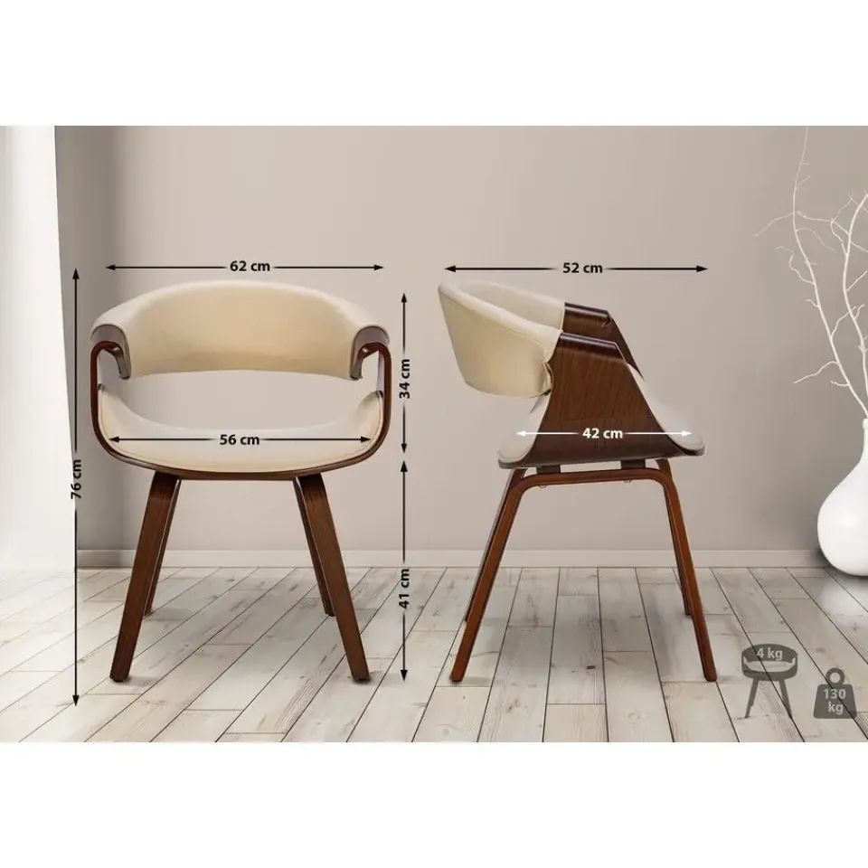 CLP Eetkamerstoel Foley walnoot Frame - Stof - walnoot/creme Clearance