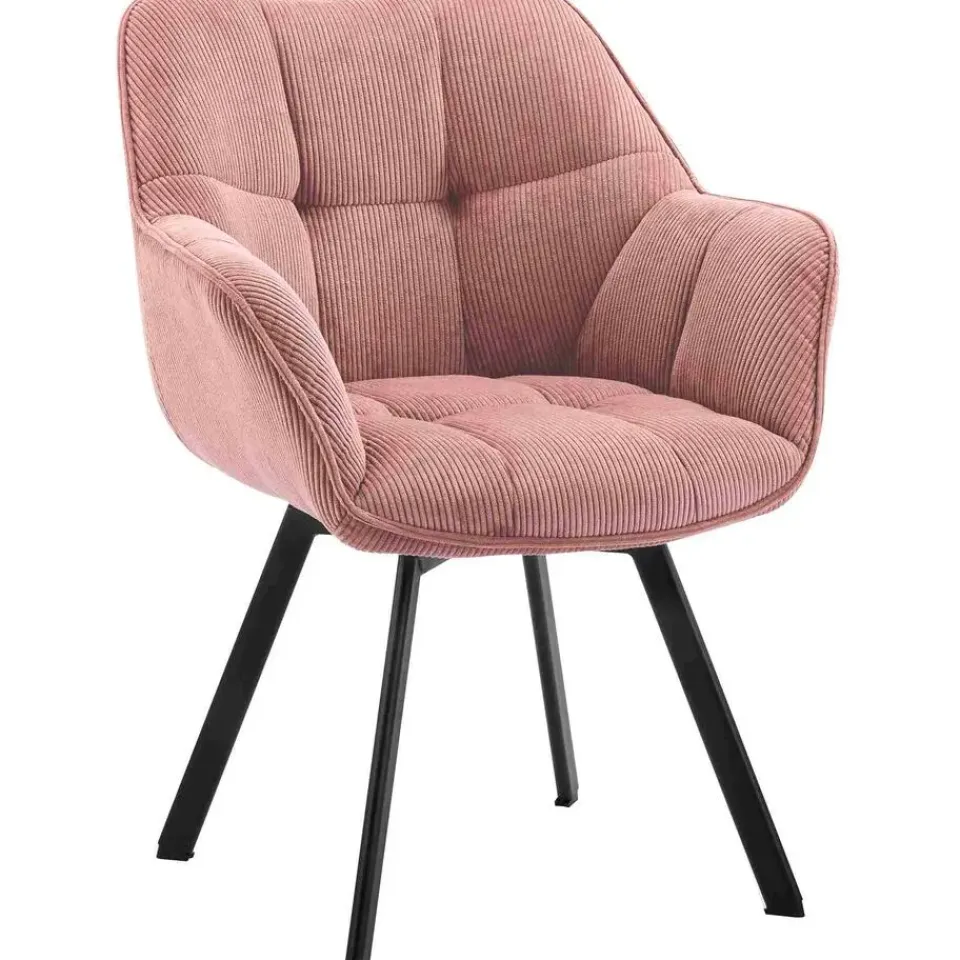 CLP Eetkamerstoel Jordi zwart Frame - Ribstof - roze Clearance