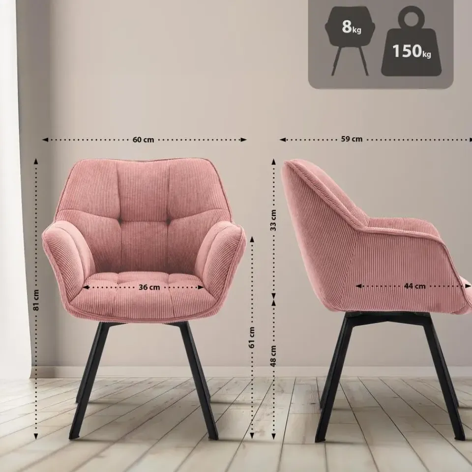 CLP Eetkamerstoel Jordi zwart Frame - Ribstof - roze Clearance