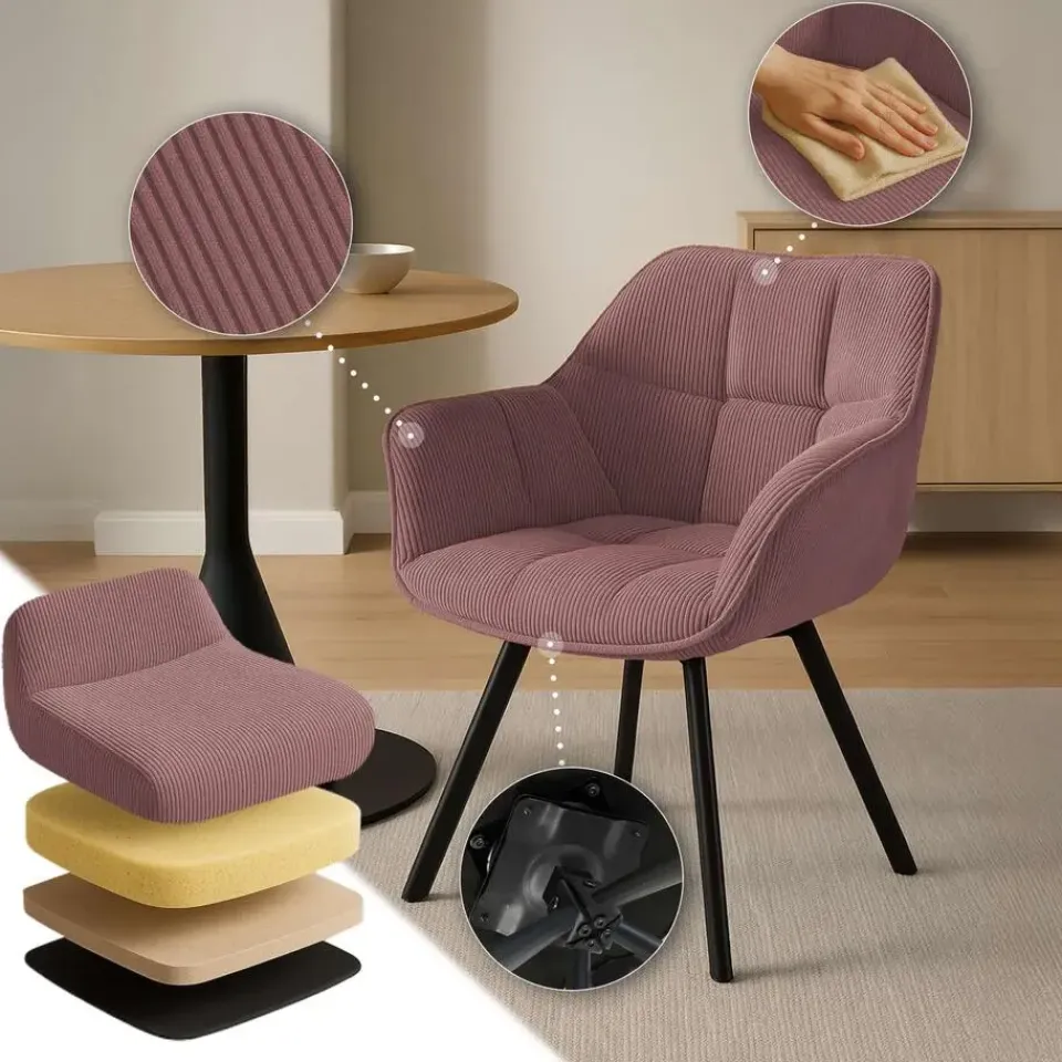 CLP Eetkamerstoel Jordi zwart Frame - Ribstof - roze Clearance