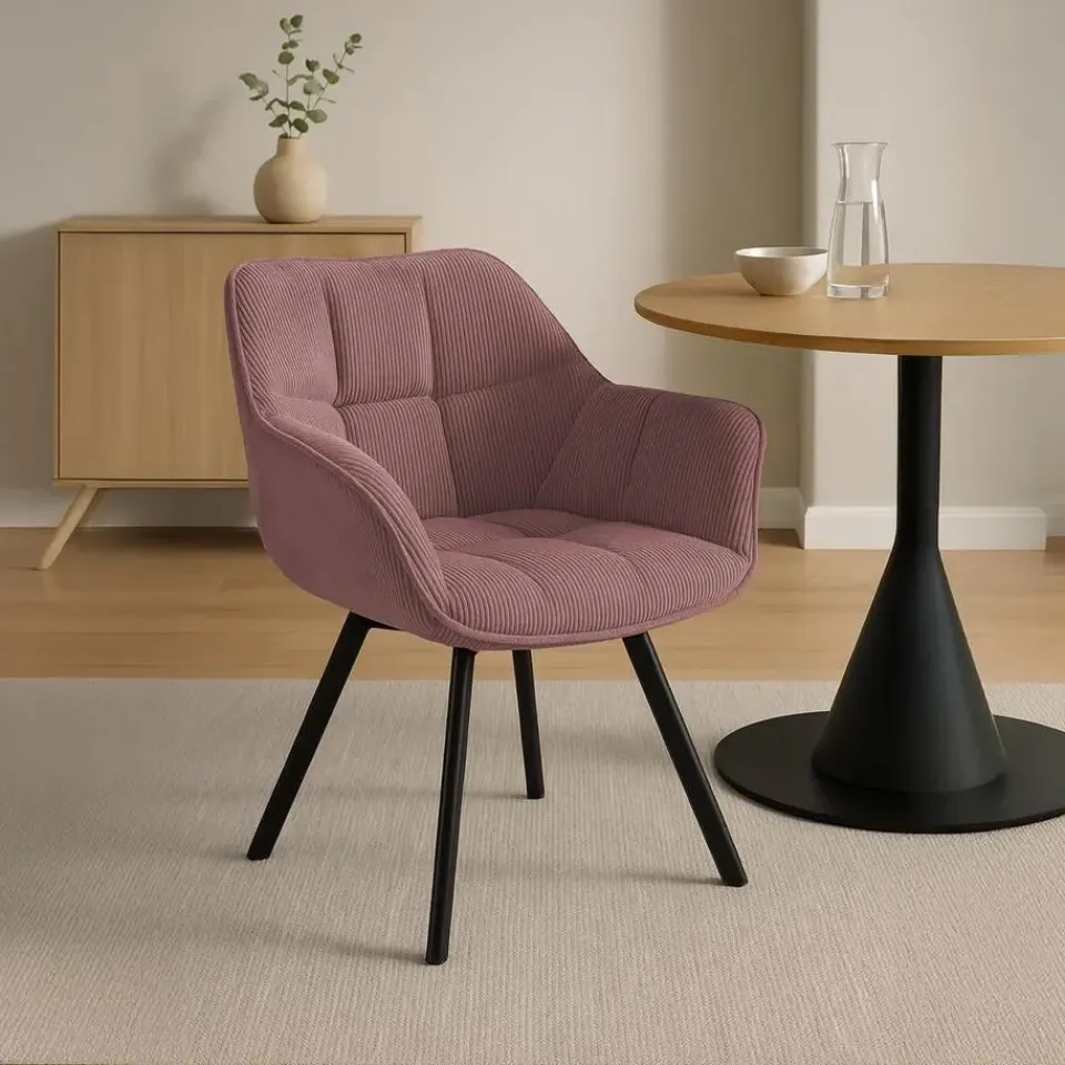 CLP Eetkamerstoel Jordi zwart Frame - Ribstof - roze Clearance