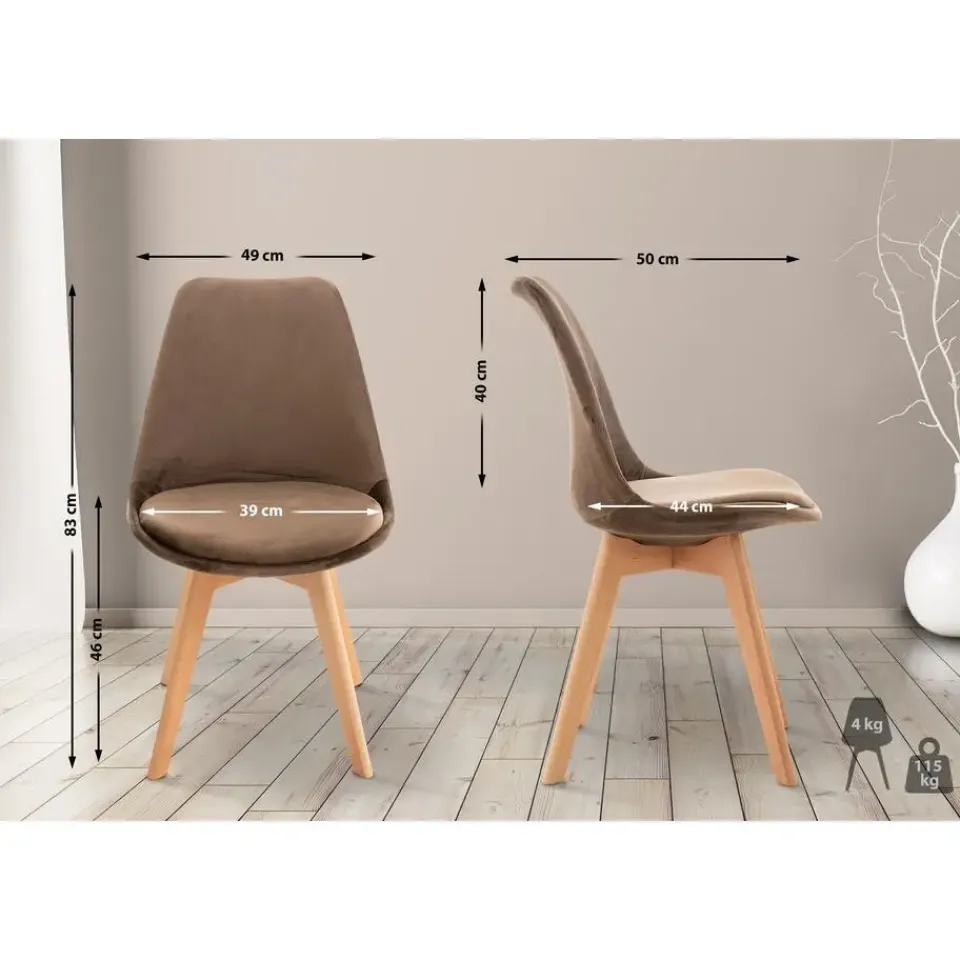 CLP Eetkamerstoel Linares natura Frame - Fluweel - donkerbruin Hot