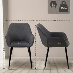 CLP Eetkamerstoel Luena zwart Frame - Stof - donkergrijs New