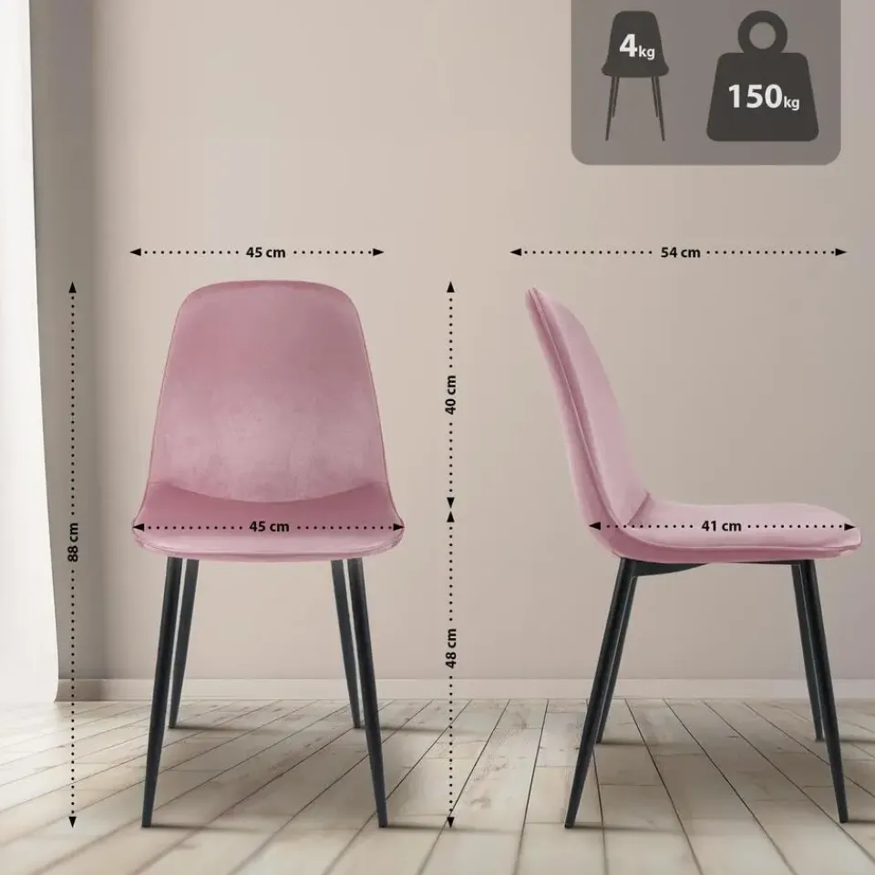 CLP Eetkamerstoel Maryam zwart Frame - Fluweel - roze Clearance