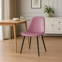 CLP Eetkamerstoel Maryam zwart Frame - Fluweel - roze Clearance