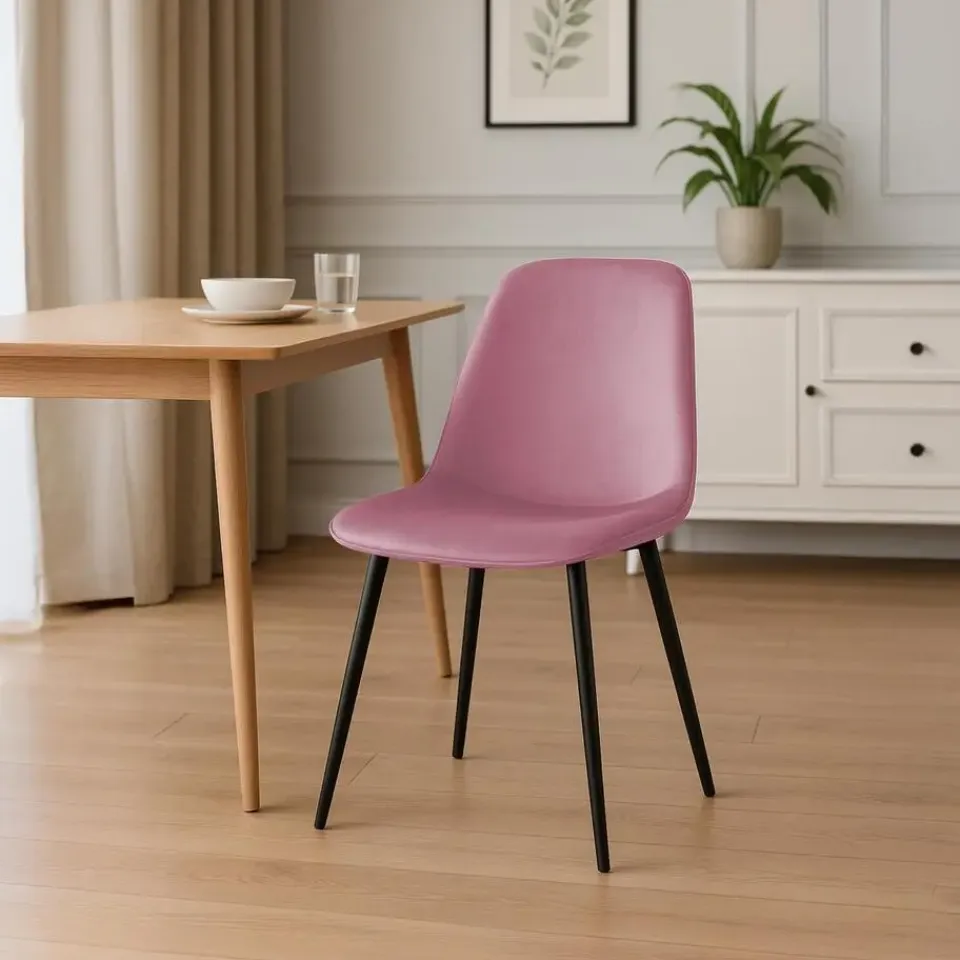 CLP Eetkamerstoel Maryam zwart Frame - Fluweel - roze Clearance