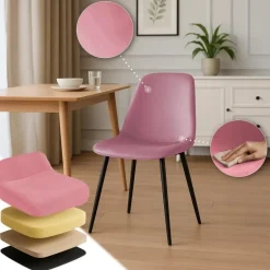 CLP Eetkamerstoel Maryam zwart Frame - Fluweel - roze Clearance