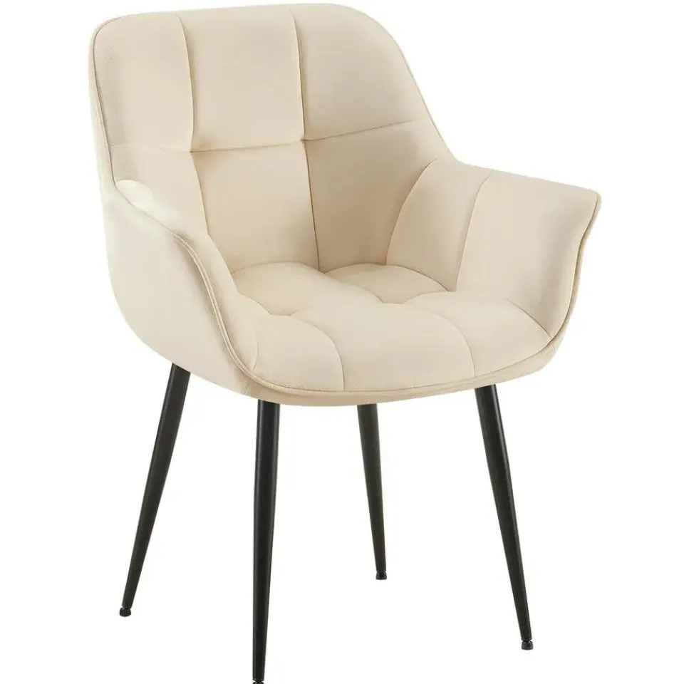 CLP Eetkamerstoel Roseville zwart Frame - Fluweel - creme Outlet