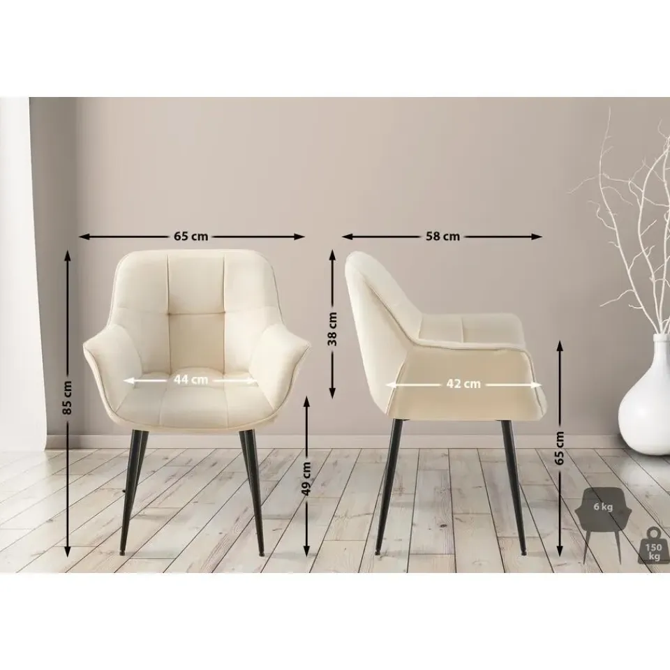 CLP Eetkamerstoel Roseville zwart Frame - Fluweel - creme Outlet