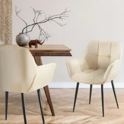 CLP Eetkamerstoel Roseville zwart Frame - Fluweel - creme Outlet