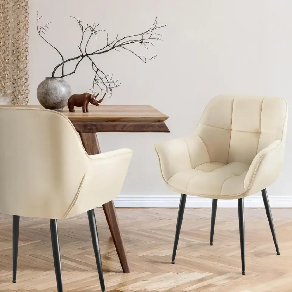 CLP Eetkamerstoel Roseville zwart Frame - Fluweel - creme Outlet