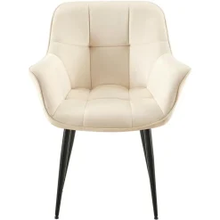 CLP Eetkamerstoel Roseville zwart Frame - Fluweel - creme Outlet