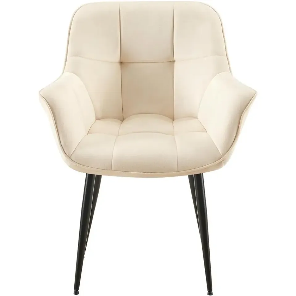 CLP Eetkamerstoel Roseville zwart Frame - Fluweel - creme Outlet