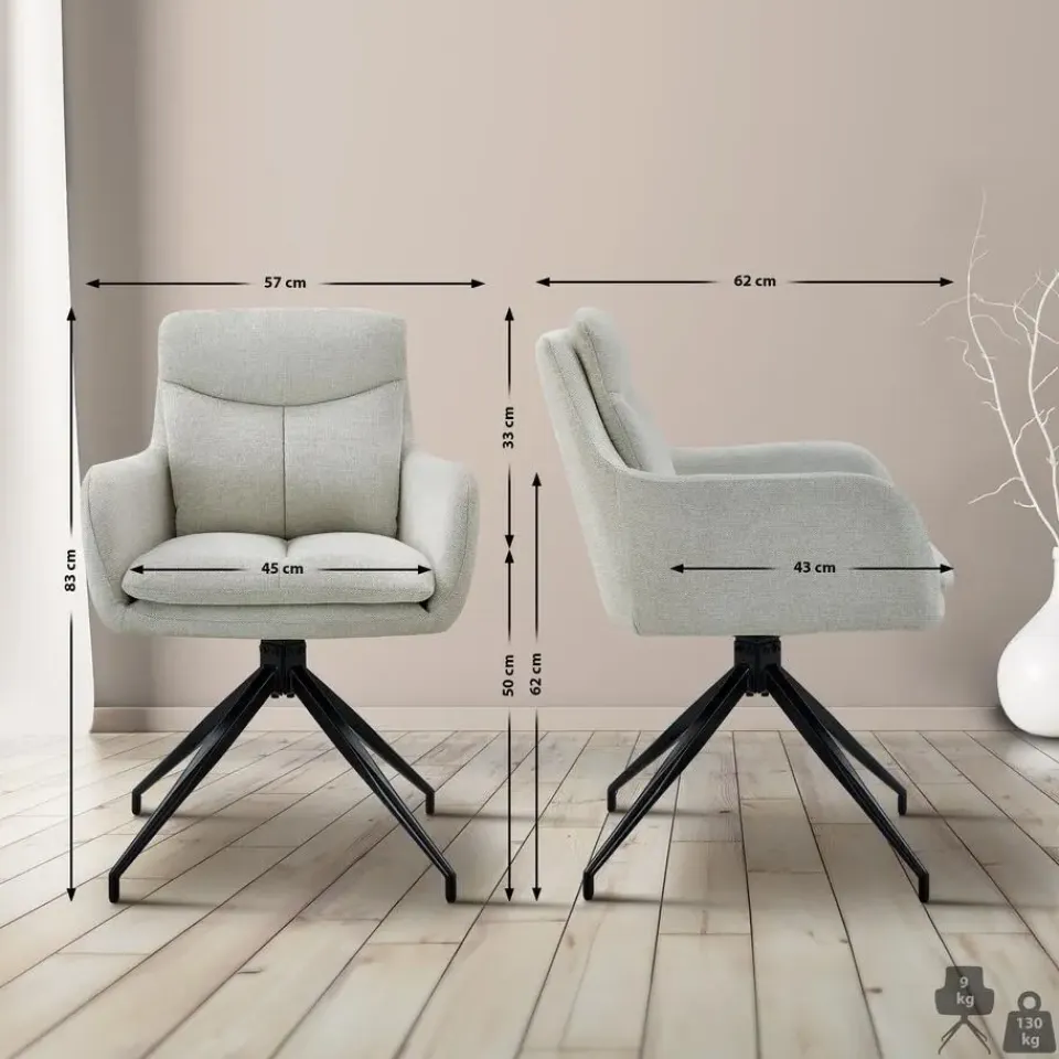 CLP Eetkamerstoel Somers zwart Frame - Stof - creme