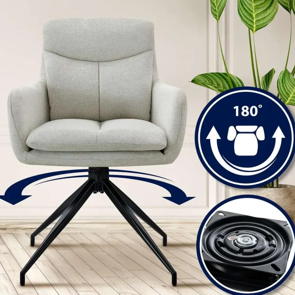 CLP Eetkamerstoel Somers zwart Frame - Stof - creme