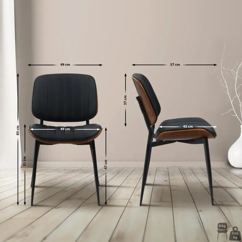 CLP Eetkamerstoel Tiffin Kunstleer - walnoot/zwart Outlet