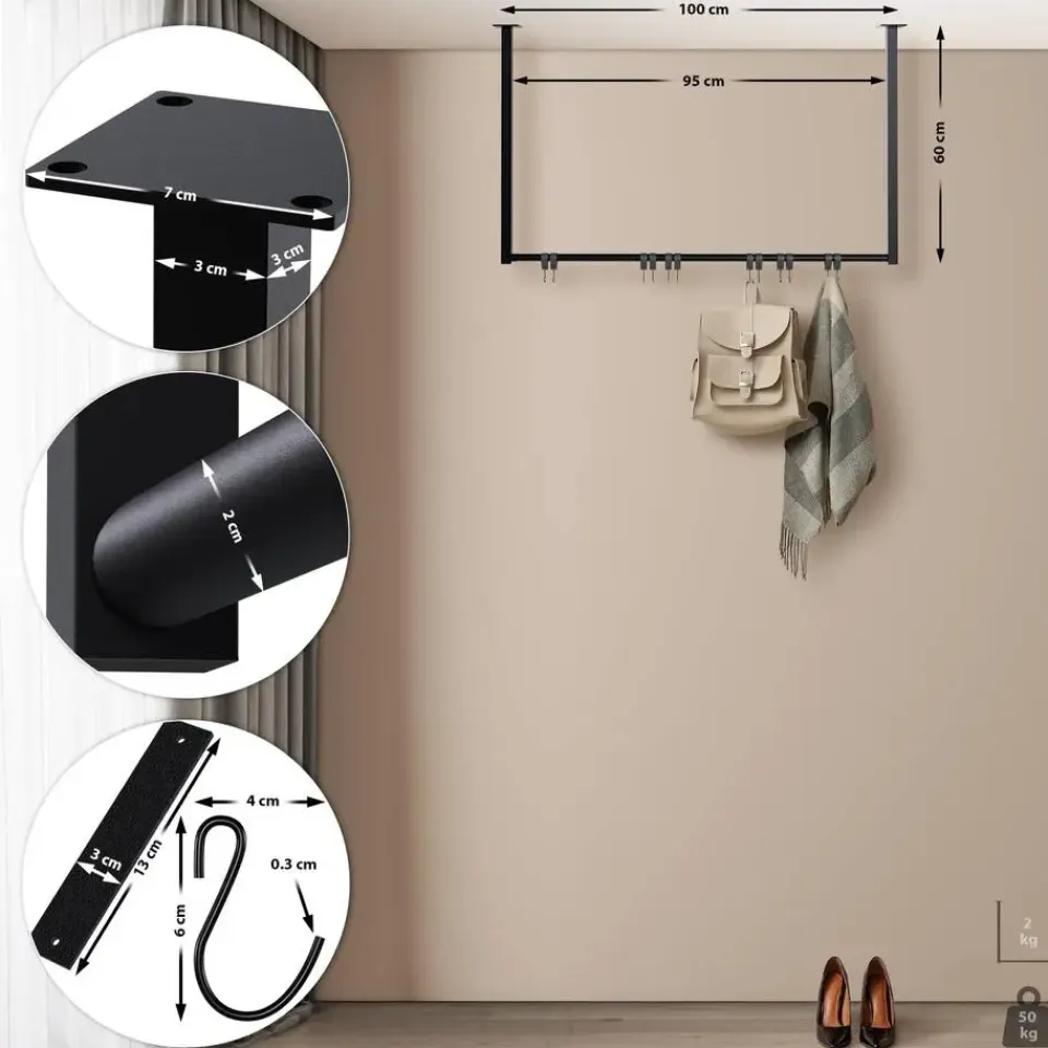 CLP Kledingrek Fenton 60x100x7 cm - zwart New