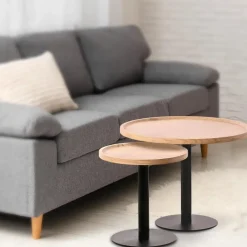 CLP Set van 2 Bijzettafel Aspen mat zwart Frame - Hout - natura Discount