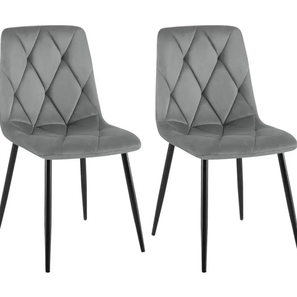 CLP Set van 2 Eetkamerstoel Clairton zwart Frame - Fluweel - donkergrijs Clearance