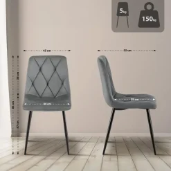 CLP Set van 2 Eetkamerstoel Clairton zwart Frame - Fluweel - donkergrijs Clearance