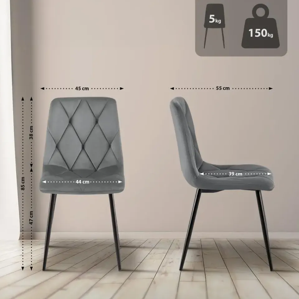 CLP Set van 2 Eetkamerstoel Clairton zwart Frame - Fluweel - donkergrijs Clearance