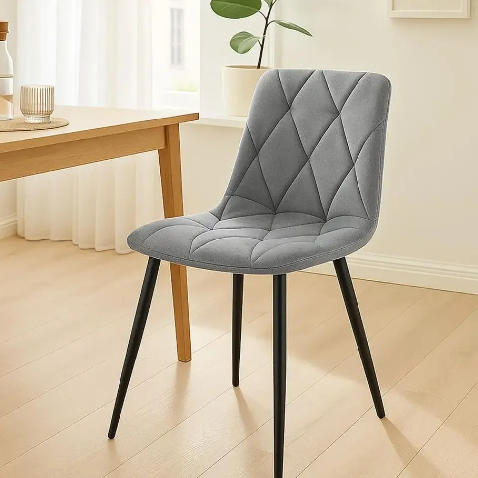 CLP Set van 2 Eetkamerstoel Clairton zwart Frame - Fluweel - donkergrijs Clearance