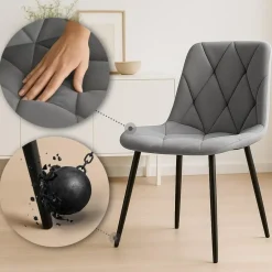 CLP Set van 2 Eetkamerstoel Clairton zwart Frame - Fluweel - donkergrijs Clearance