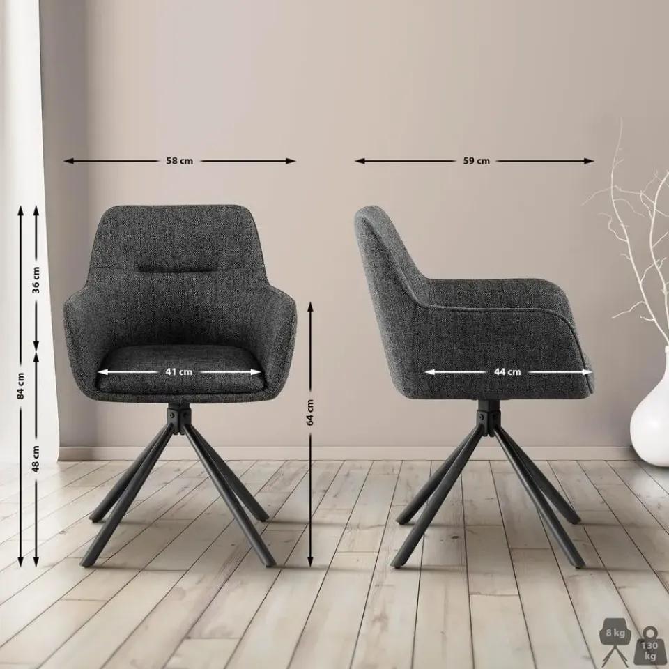 CLP Set van 2 Eetkamerstoel Tipton zwart Frame - Stof - donkergrijs Sale