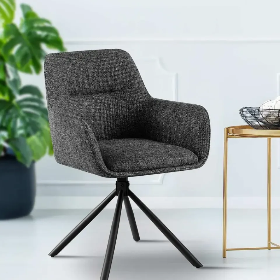 CLP Set van 2 Eetkamerstoel Tipton zwart Frame - Stof - donkergrijs Sale