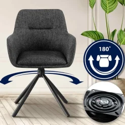 CLP Set van 2 Eetkamerstoel Tipton zwart Frame - Stof - donkergrijs Sale