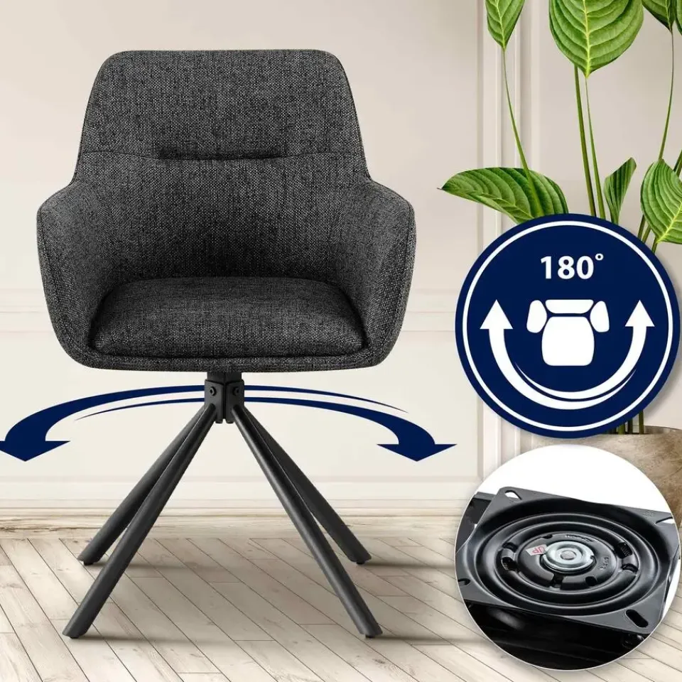 CLP Set van 2 Eetkamerstoel Tipton zwart Frame - Stof - donkergrijs Sale