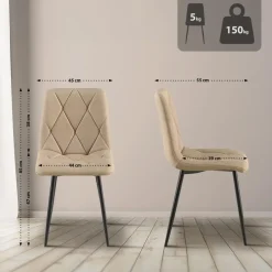 CLP Set van 2 Eetkamerstoel Clairton zwart Frame - Stof - taupe Best