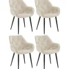 CLP Set van 4 Eetkamerstoel Tanna zwart Frame - Fluweel - creme Discount