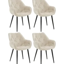 CLP Set van 4 Eetkamerstoel Tanna zwart Frame - Fluweel - creme Discount