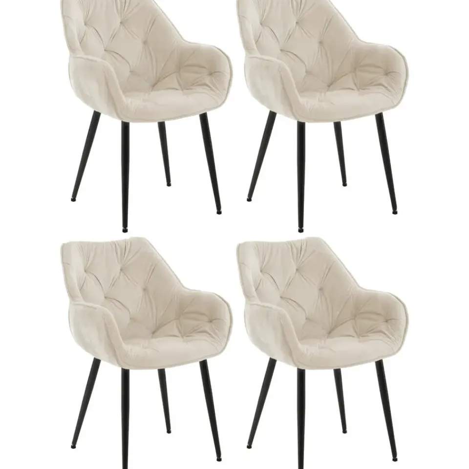 CLP Set van 4 Eetkamerstoel Tanna zwart Frame - Fluweel - creme Discount