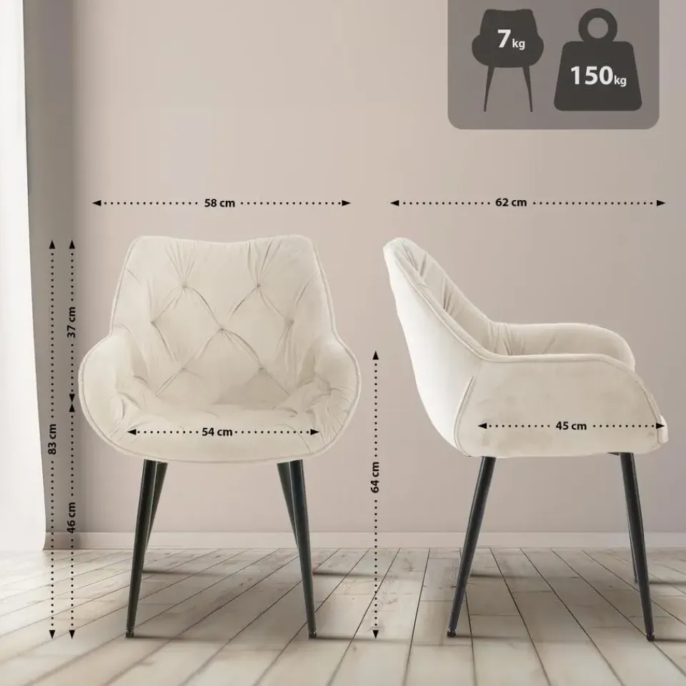 CLP Set van 4 Eetkamerstoel Tanna zwart Frame - Fluweel - creme Discount