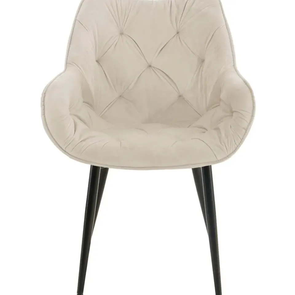 CLP Set van 4 Eetkamerstoel Tanna zwart Frame - Fluweel - creme Discount