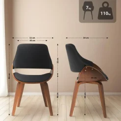 CLP Set van 2 Eetkamerstoel Vangale walnoot Frame - Stof - walnoot/zwart Online