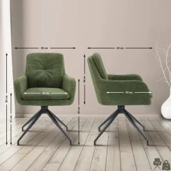 CLP Set van 2 Eetkamerstoel Pickett mat zwart Frame - Stof - groen Clearance