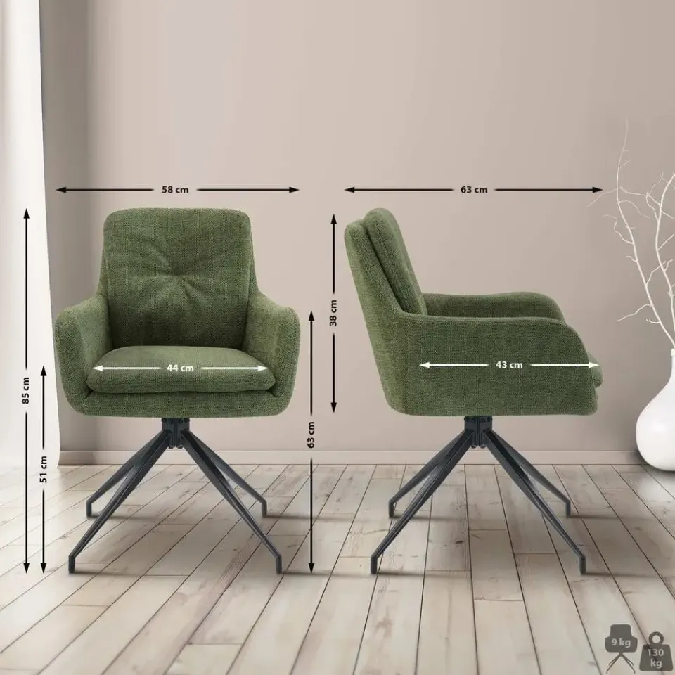 CLP Set van 2 Eetkamerstoel Pickett mat zwart Frame - Stof - groen Clearance