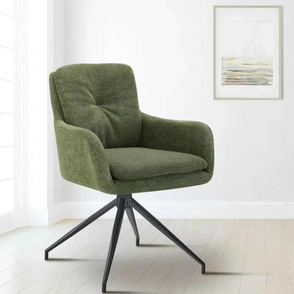 CLP Set van 2 Eetkamerstoel Pickett mat zwart Frame - Stof - groen Clearance