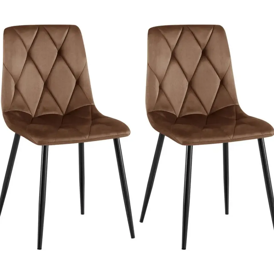 CLP Set van 2 Eetkamerstoel Clairton zwart Frame - Fluweel - bruin Outlet