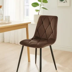 CLP Set van 2 Eetkamerstoel Clairton zwart Frame - Fluweel - bruin Outlet