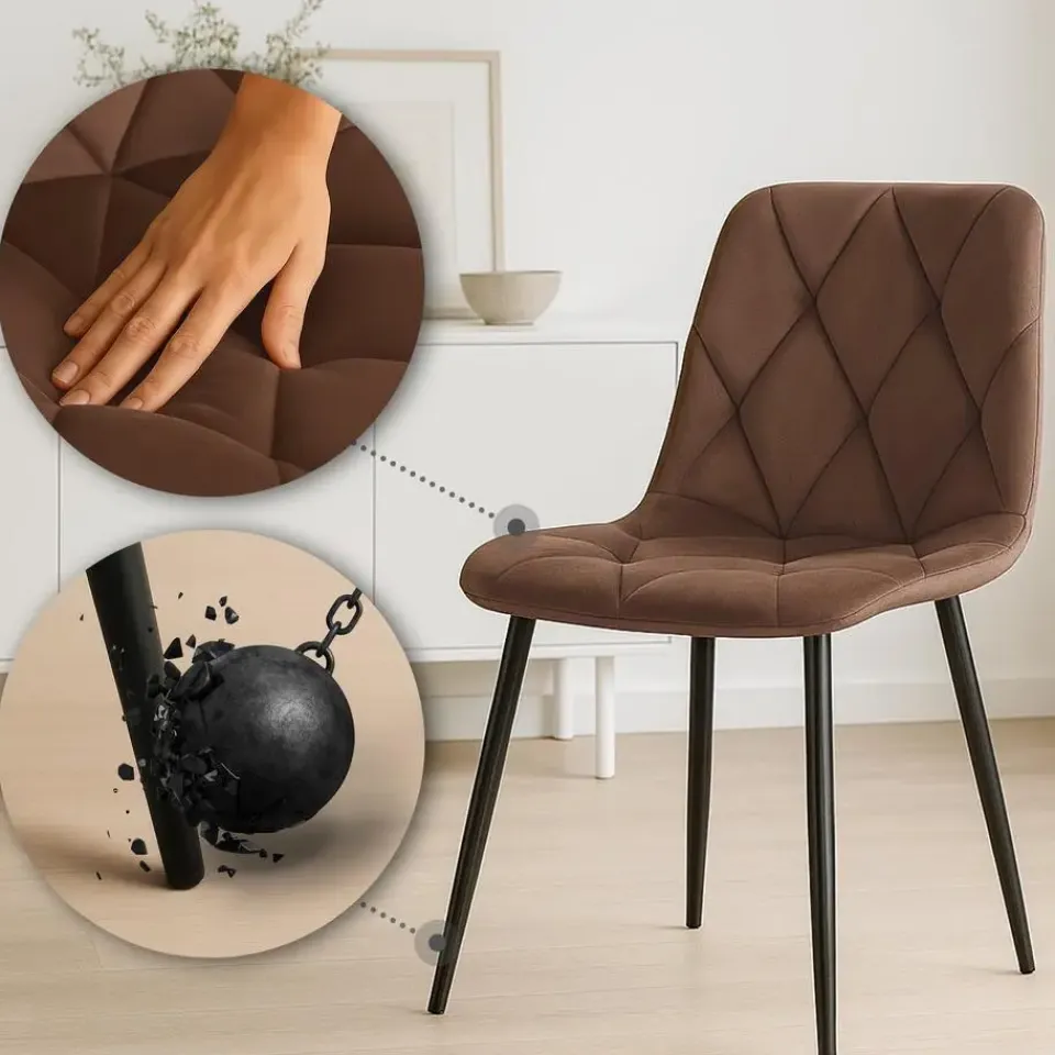 CLP Set van 2 Eetkamerstoel Clairton zwart Frame - Fluweel - bruin Outlet