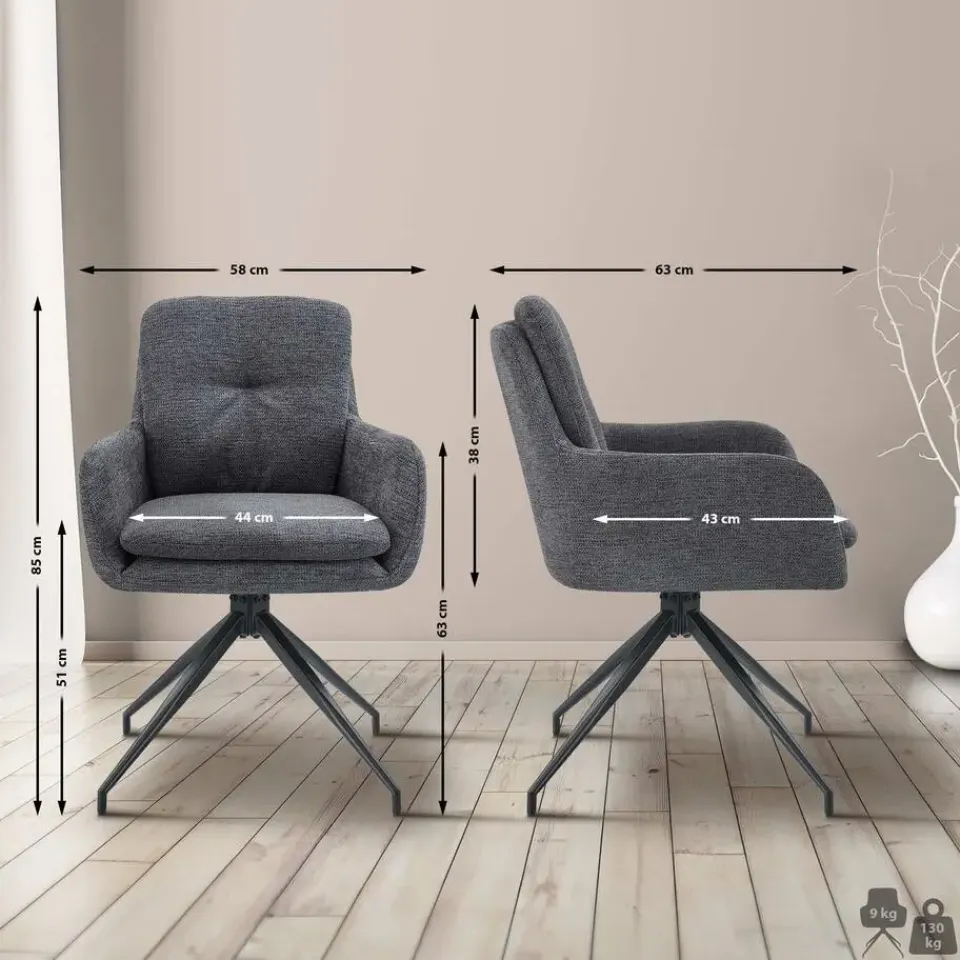 CLP Set van 2 Eetkamerstoel Pickett mat zwart Frame - Stof - donkergrijs Discount