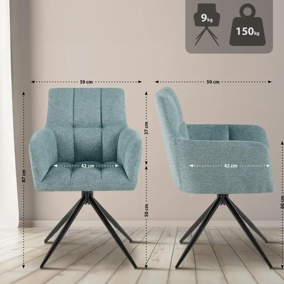 CLP Set van 2 Eetkamerstoel Jonah zwart Frame - Stof - turkis Clearance